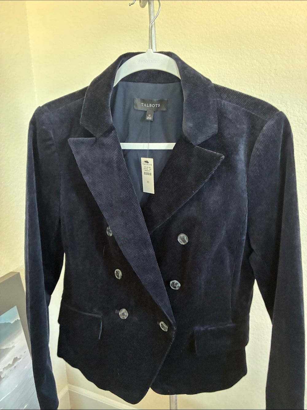 Talbots Navy Double-Breasted Corduroy Blazer